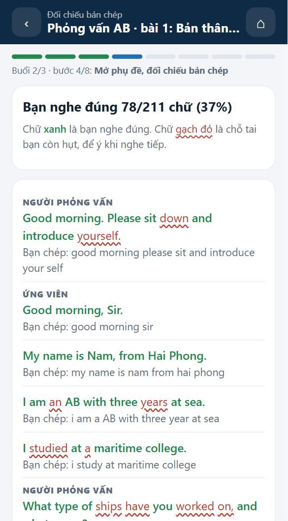Bước 4: đối chiếu bản chép, chữ nghe sót gạch đỏ