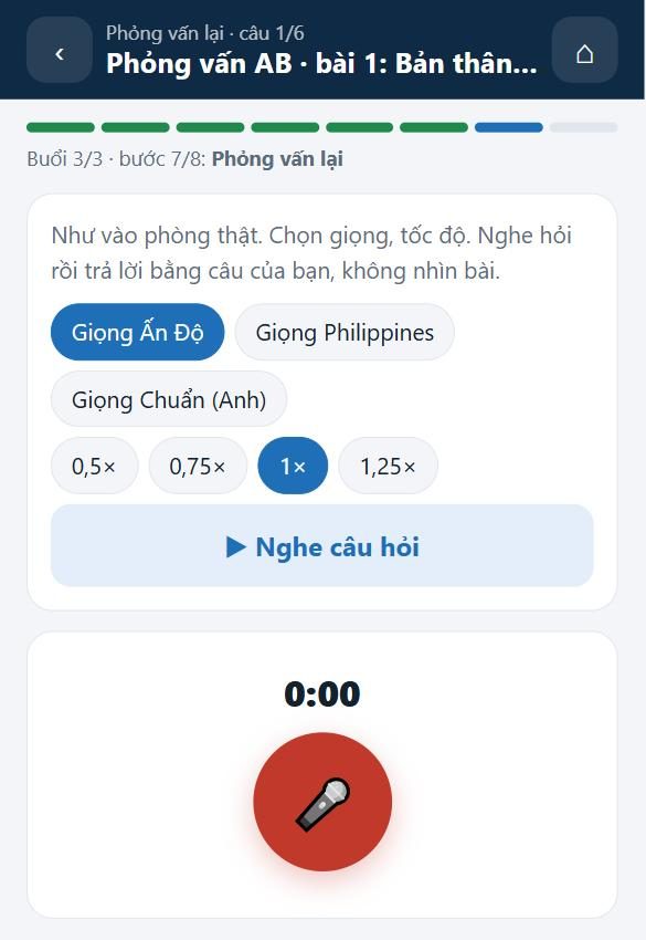 Bước 7: phỏng vấn lại, chọn giọng Ấn Độ, Philippines, Anh và tốc độ